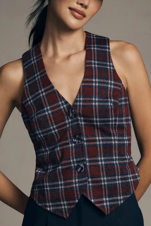 Button-Front Vest - Navy